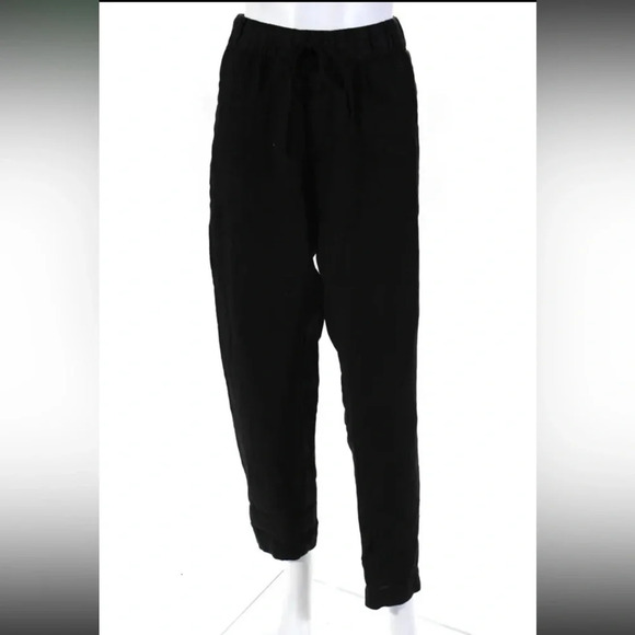 Enza Costa 100% French Linen Lightweight Drawstring Pants Black XL/4 - Picture 3 of 11